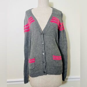 J. Crew Pink Stripe Grey Button Cardigan